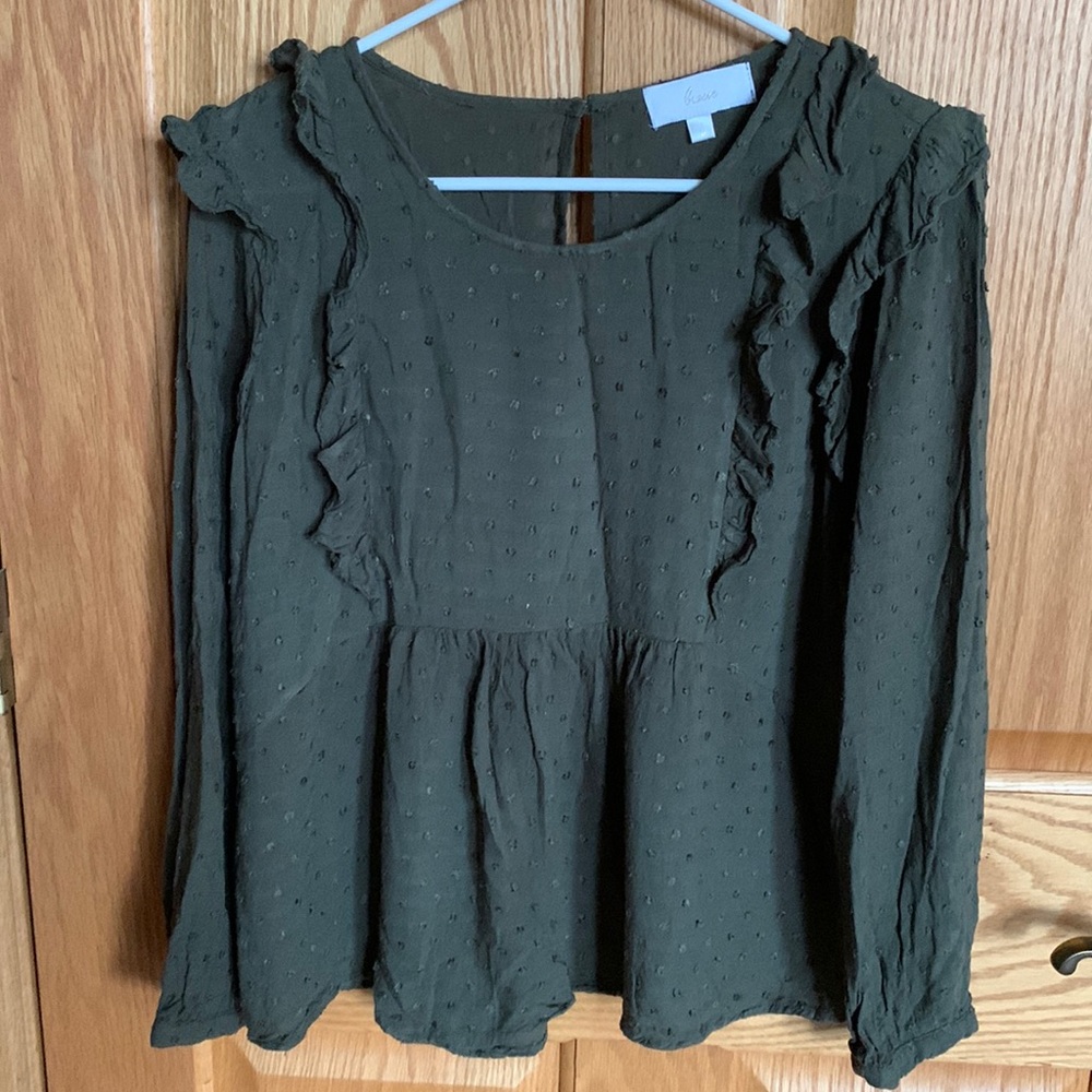 Brave olive green ruffle blouse size Small